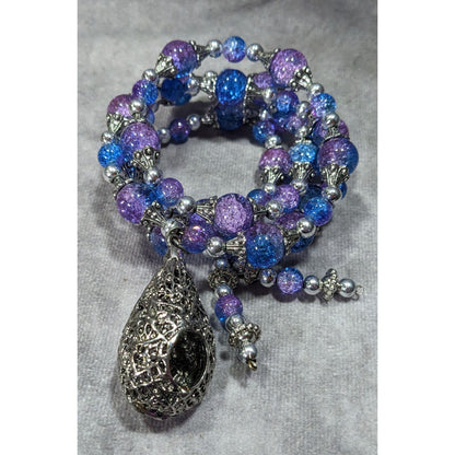 Handmade Fairycore Bird's Nest Blue And Purple Beaded Coil Bracelet