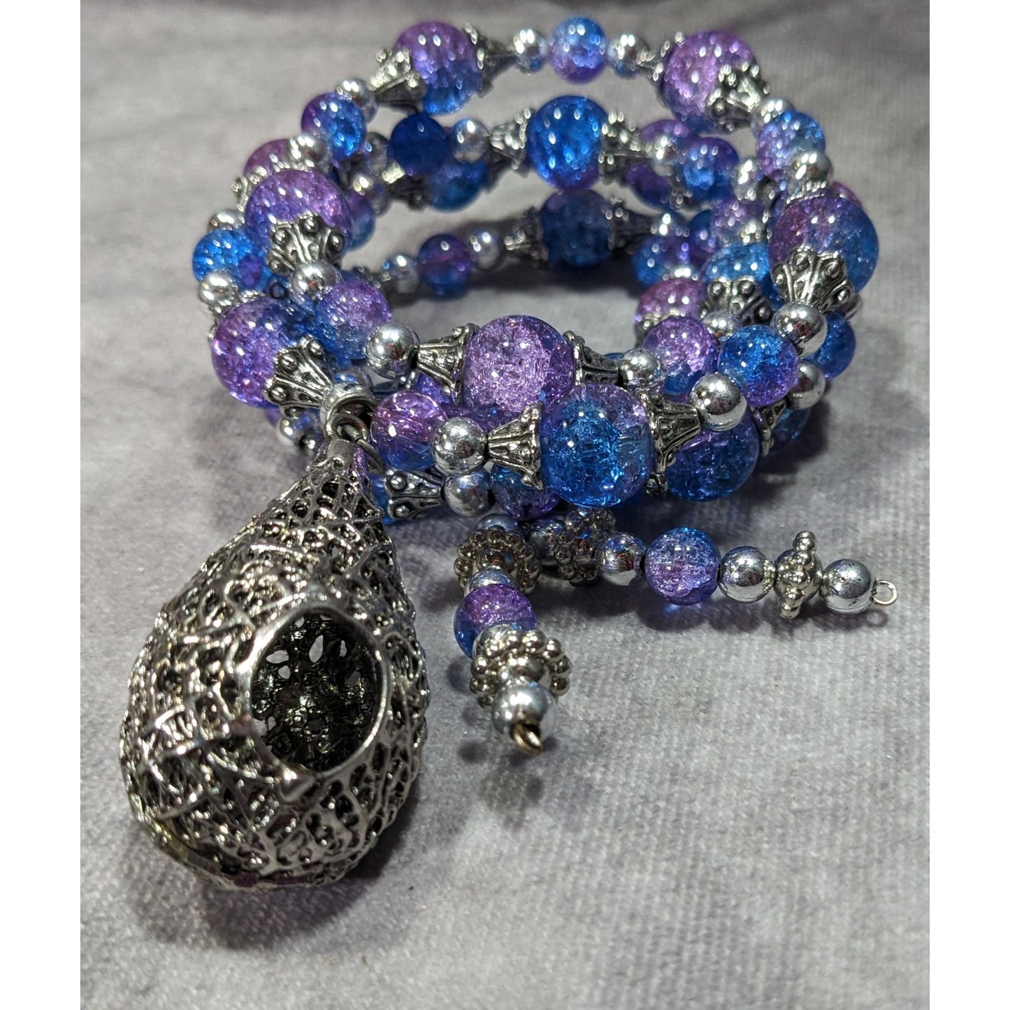 Handmade Fairycore Bird's Nest Blue And Purple Beaded Coil Bracelet