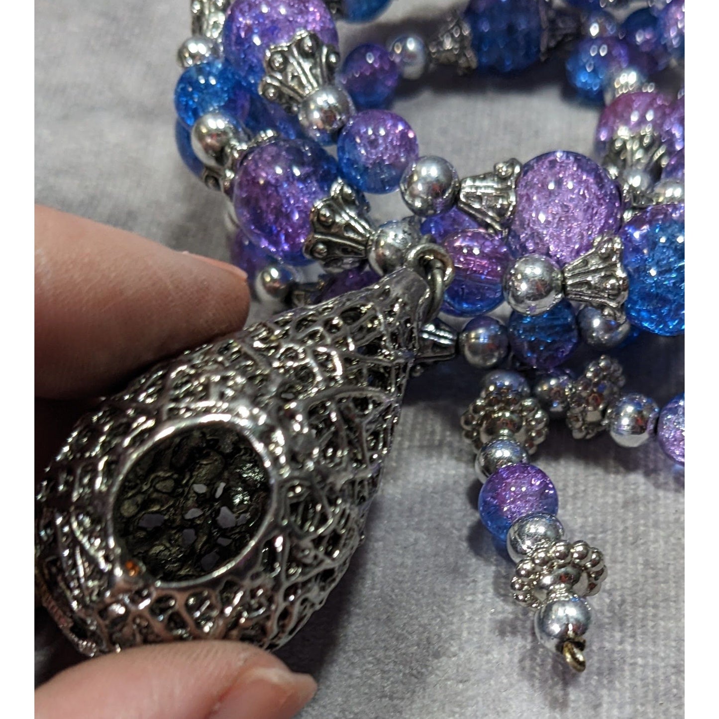 Handmade Fairycore Bird's Nest Blue And Purple Beaded Coil Bracelet