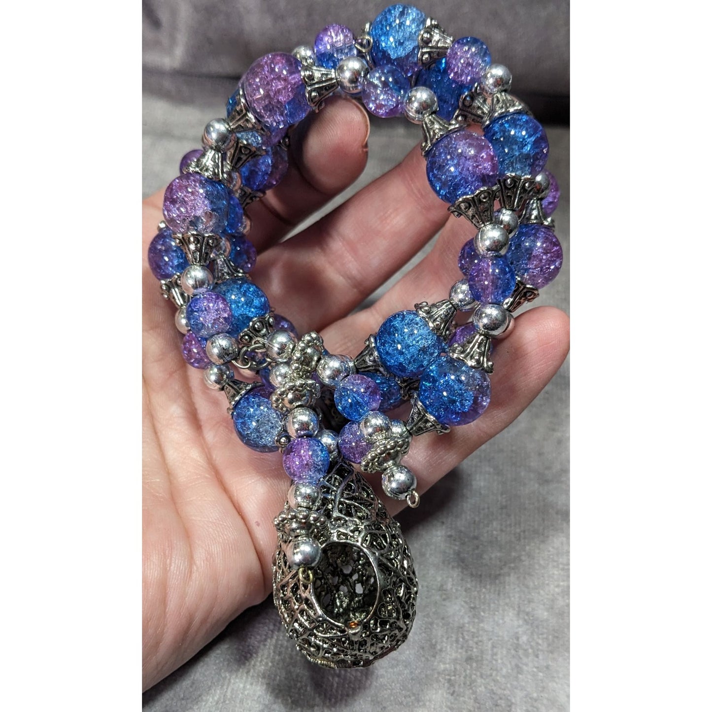Handmade Fairycore Bird's Nest Blue And Purple Beaded Coil Bracelet