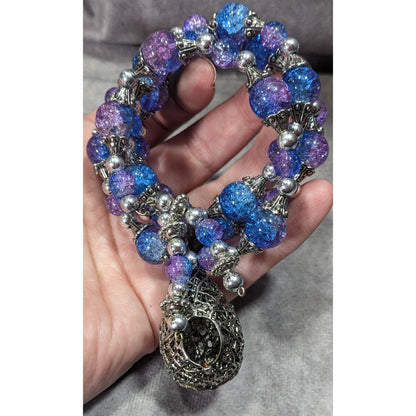 Handmade Fairycore Bird's Nest Blue And Purple Beaded Coil Bracelet