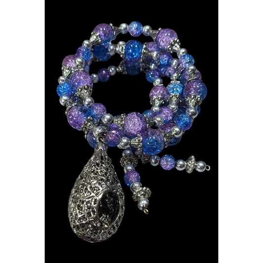 Handmade Fairycore Bird's Nest Blue And Purple Beaded Coil Bracelet