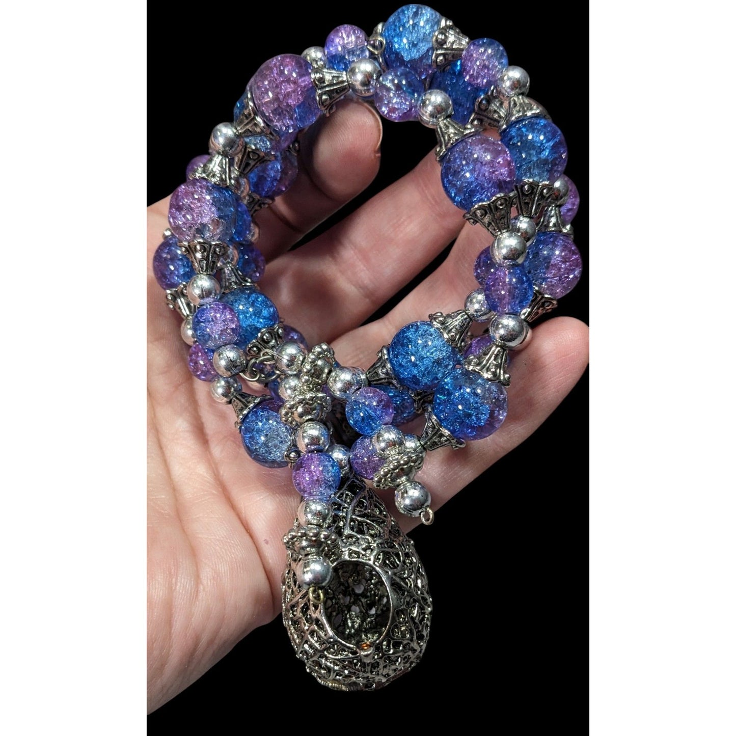 Handmade Fairycore Bird's Nest Blue And Purple Beaded Coil Bracelet