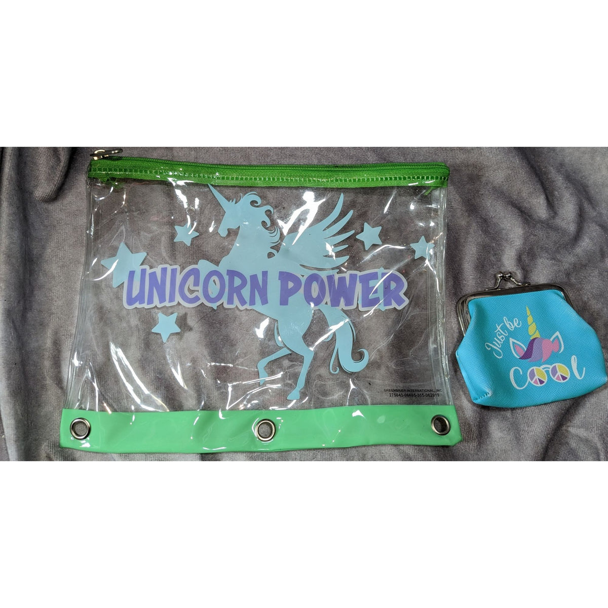 Kawaii Unicorn Pastel Clear Vinyl Green Pencil Pouch Blue Coin Purse Set of 2