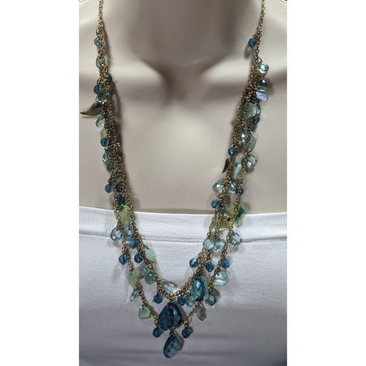 Bohemian Multilayer Necklace With Blue Shell and Faceted Beads