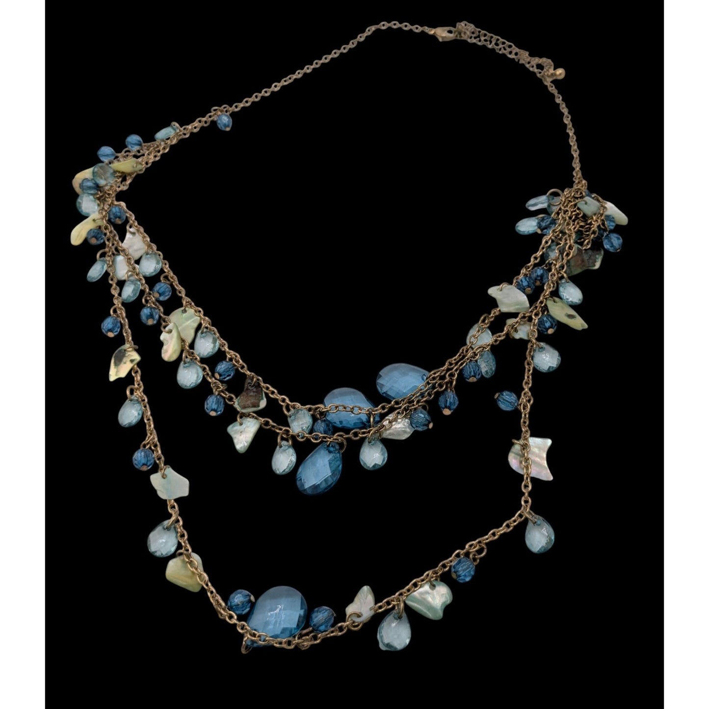 Bohemian Multilayer Necklace With Blue Shell and Faceted Beads