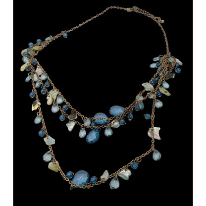 Bohemian Multilayer Necklace With Blue Shell and Faceted Beads