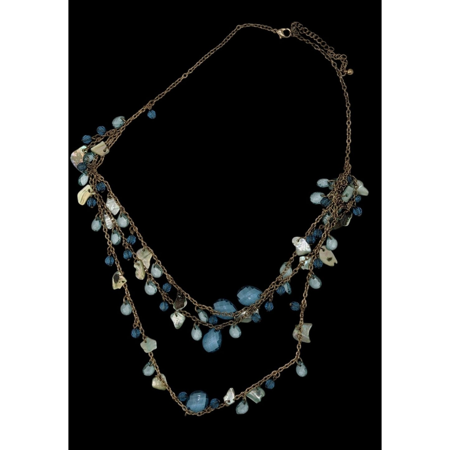 Bohemian Multilayer Necklace With Blue Shell and Faceted Beads