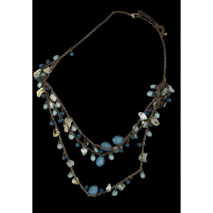 Bohemian Multilayer Necklace With Blue Shell and Faceted Beads