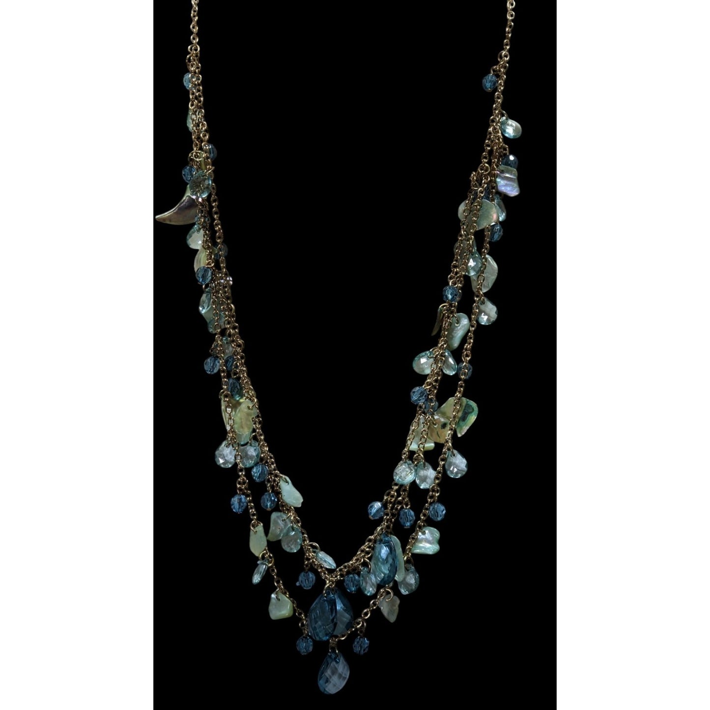 Bohemian Multilayer Necklace With Blue Shell and Faceted Beads