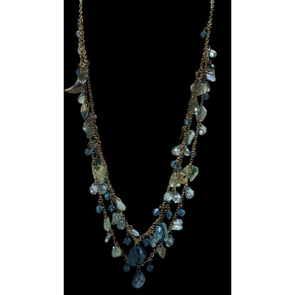 Bohemian Multilayer Necklace With Blue Shell and Faceted Beads