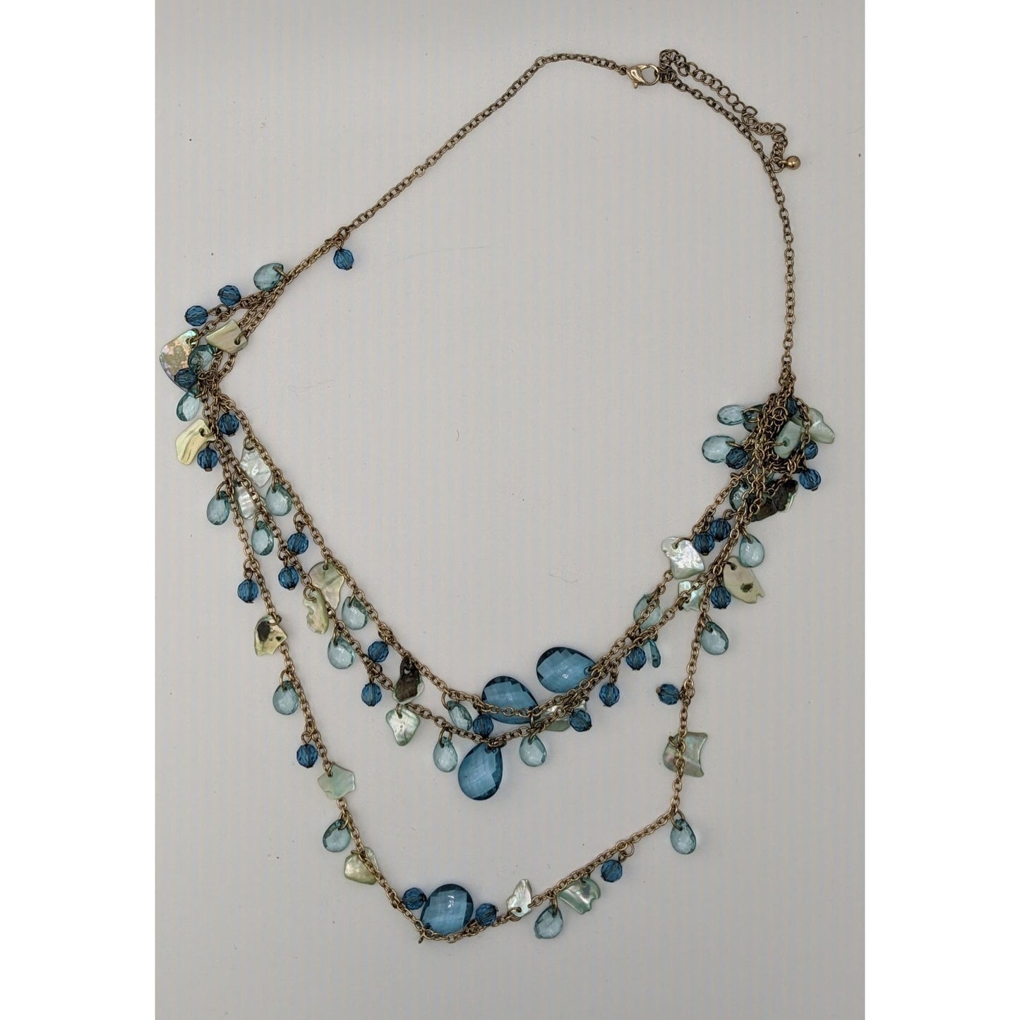 Bohemian Multilayer Necklace With Blue Shell and Faceted Beads