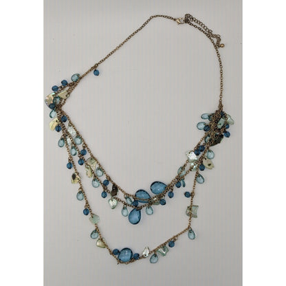 Bohemian Multilayer Necklace With Blue Shell and Faceted Beads