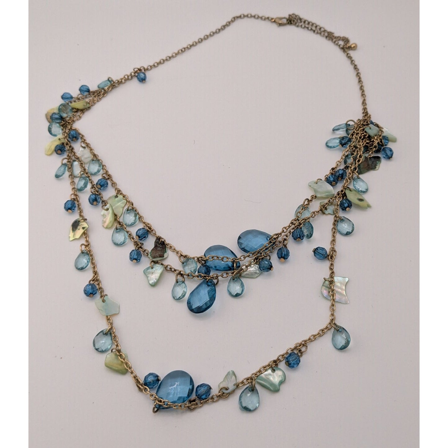 Bohemian Multilayer Necklace With Blue Shell and Faceted Beads