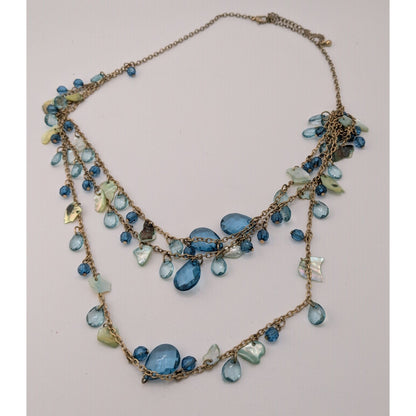 Bohemian Multilayer Necklace With Blue Shell and Faceted Beads