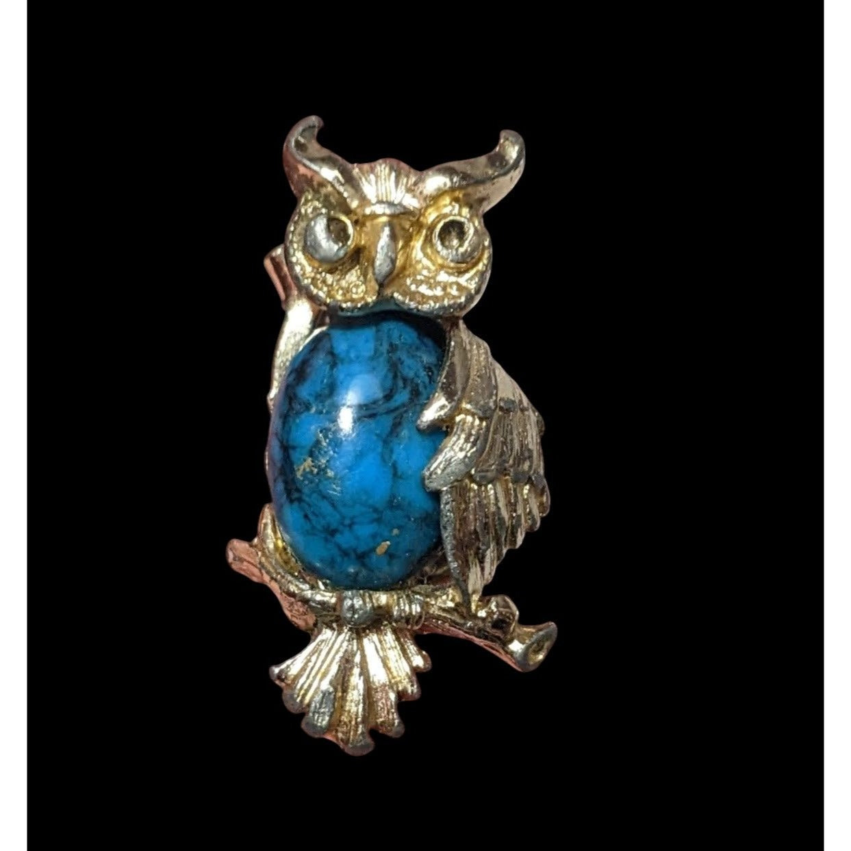 Vintage Gerrys Gold Tone Faux Turquoise Owl Brooch