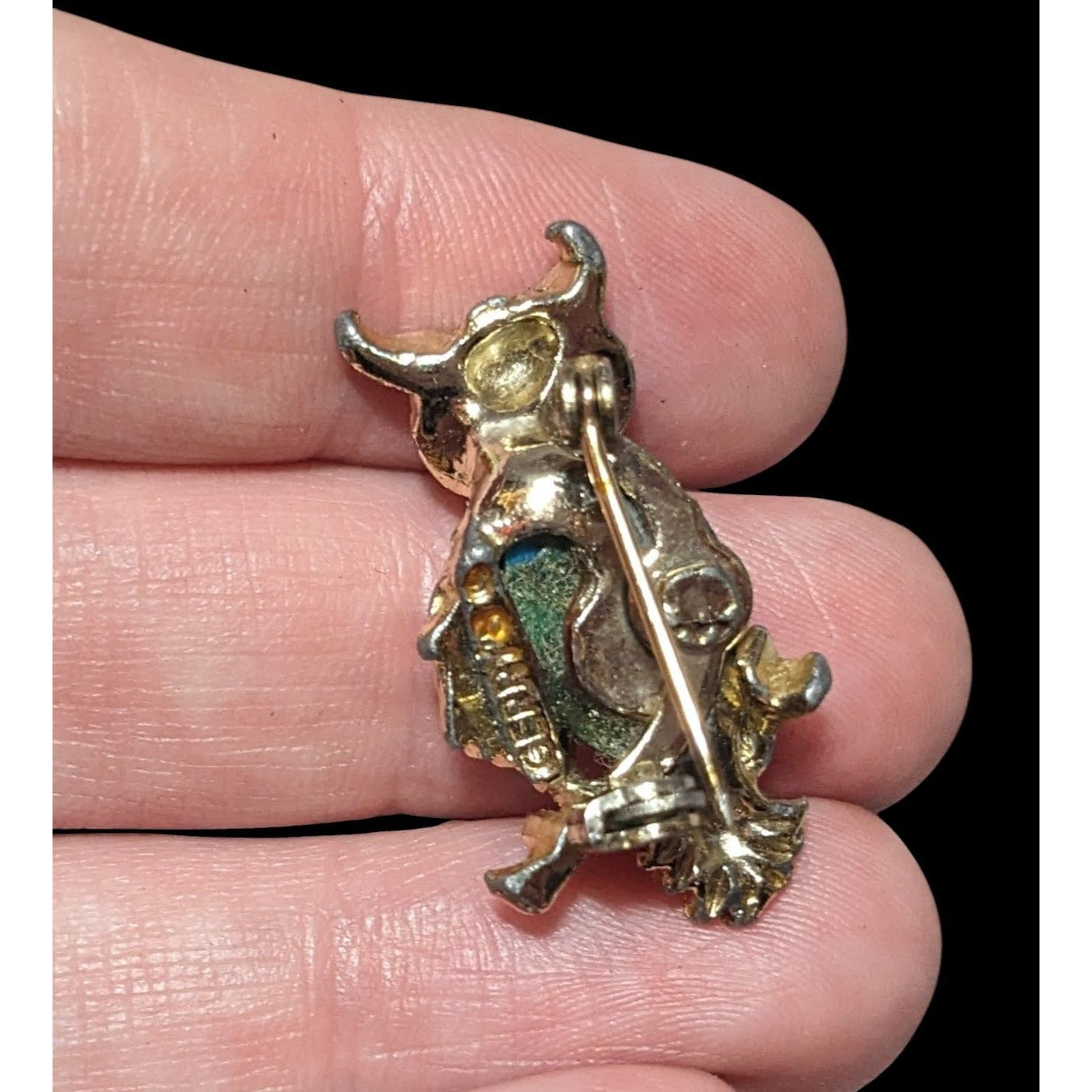 Vintage Gerrys Gold Tone Faux Turquoise Owl Brooch