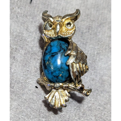 Vintage Gerrys Gold Tone Faux Turquoise Owl Brooch