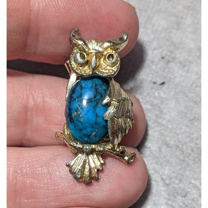 Vintage Gerrys Gold Tone Faux Turquoise Owl Brooch