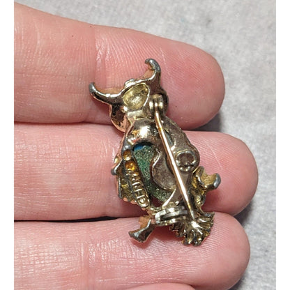 Vintage Gerrys Gold Tone Faux Turquoise Owl Brooch