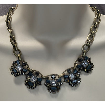Loft Chunky Statement Necklace With Blue & Clear Gemstones