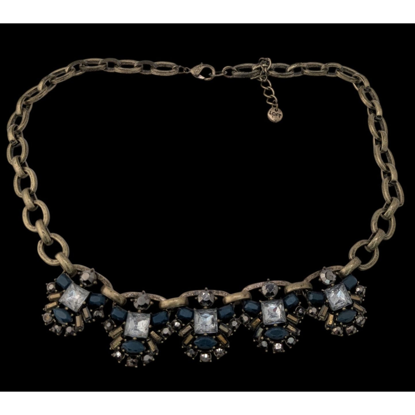 Loft Chunky Statement Necklace With Blue & Clear Gemstones