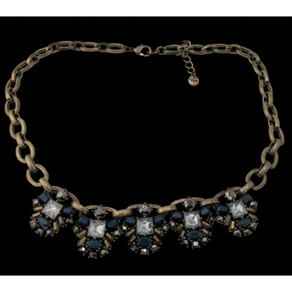 Loft Chunky Statement Necklace With Blue & Clear Gemstones