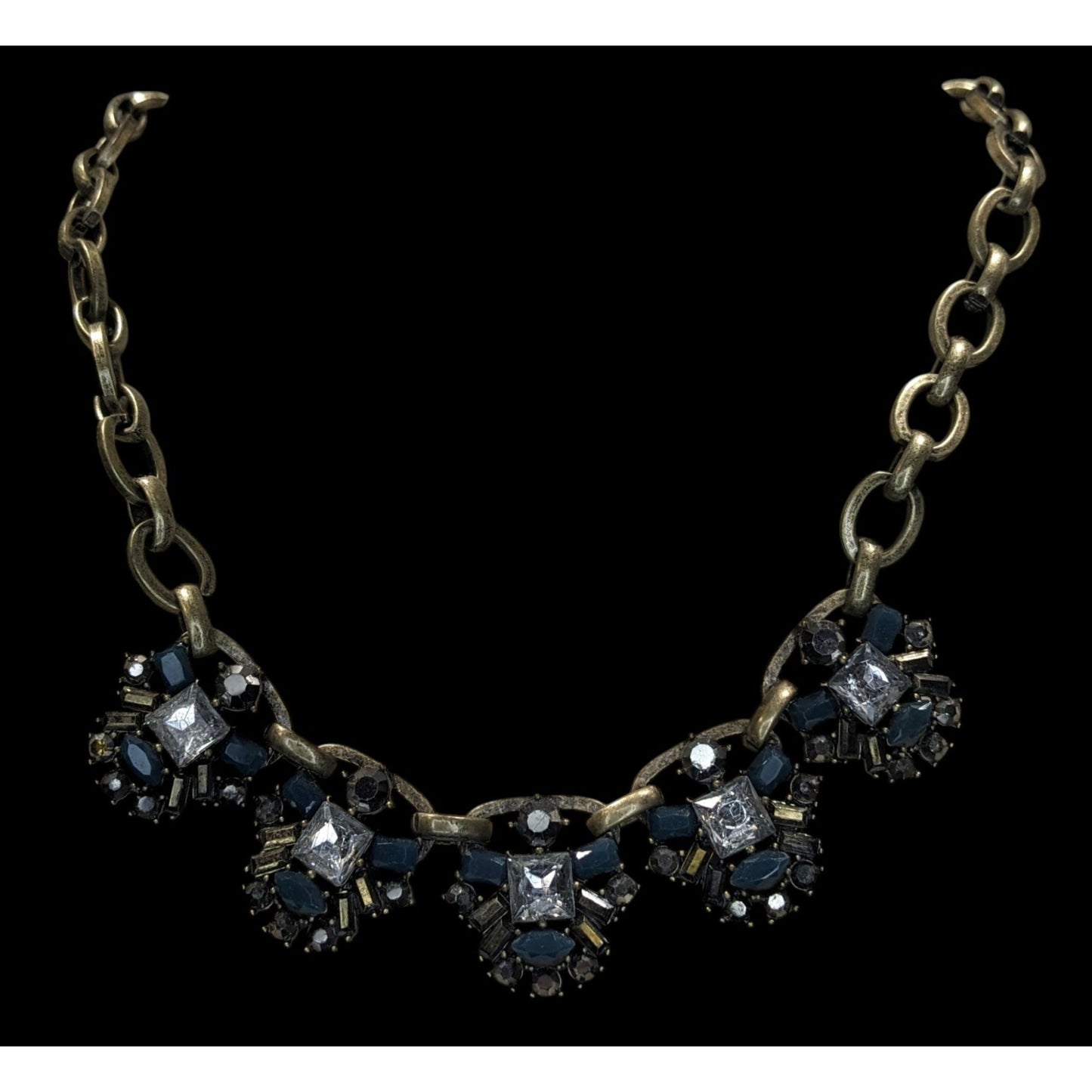 Loft Chunky Statement Necklace With Blue & Clear Gemstones