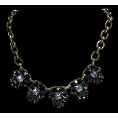 Loft Chunky Statement Necklace With Blue & Clear Gemstones