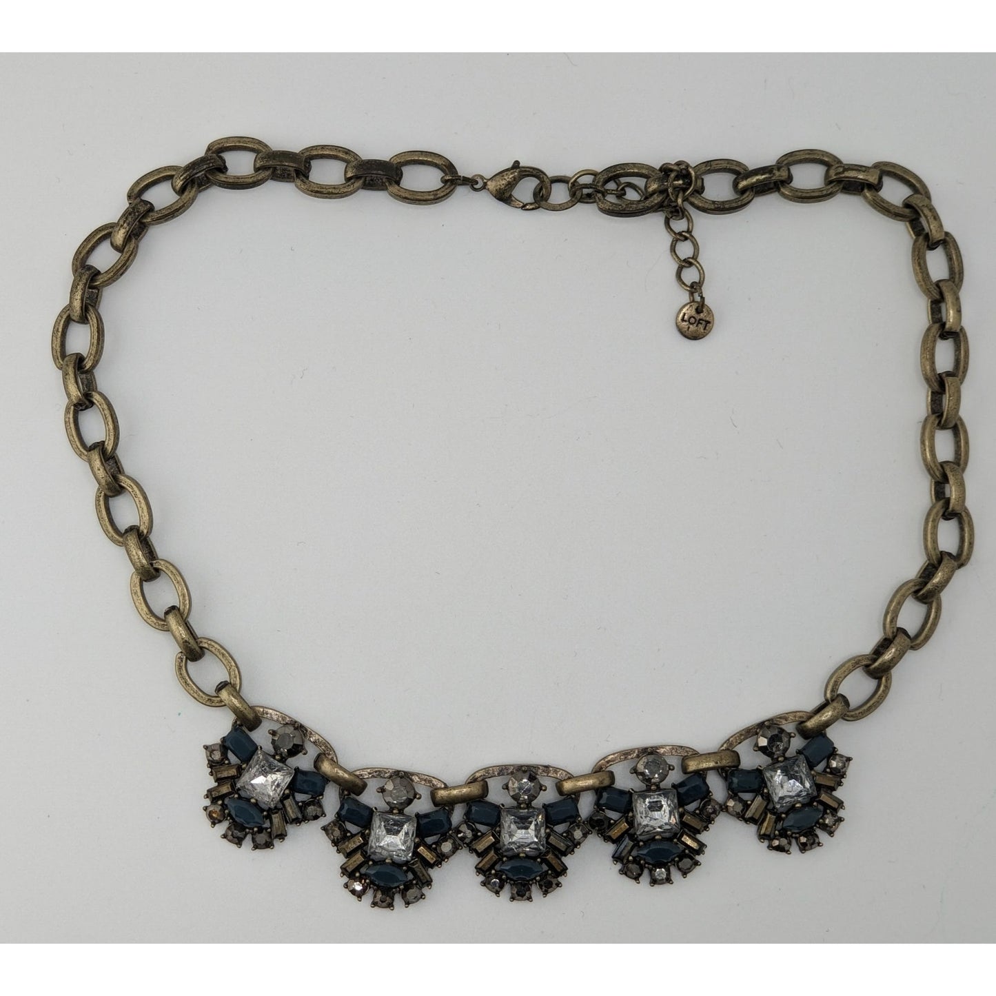 Loft Chunky Statement Necklace With Blue & Clear Gemstones