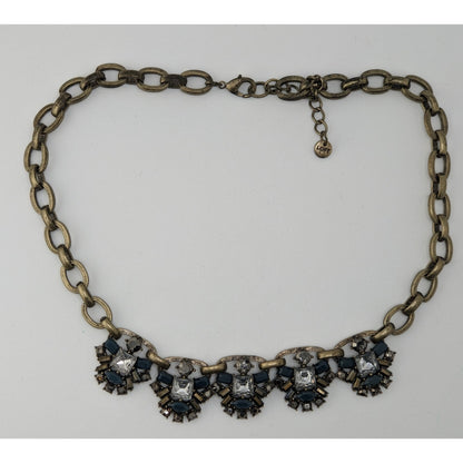 Loft Chunky Statement Necklace With Blue & Clear Gemstones