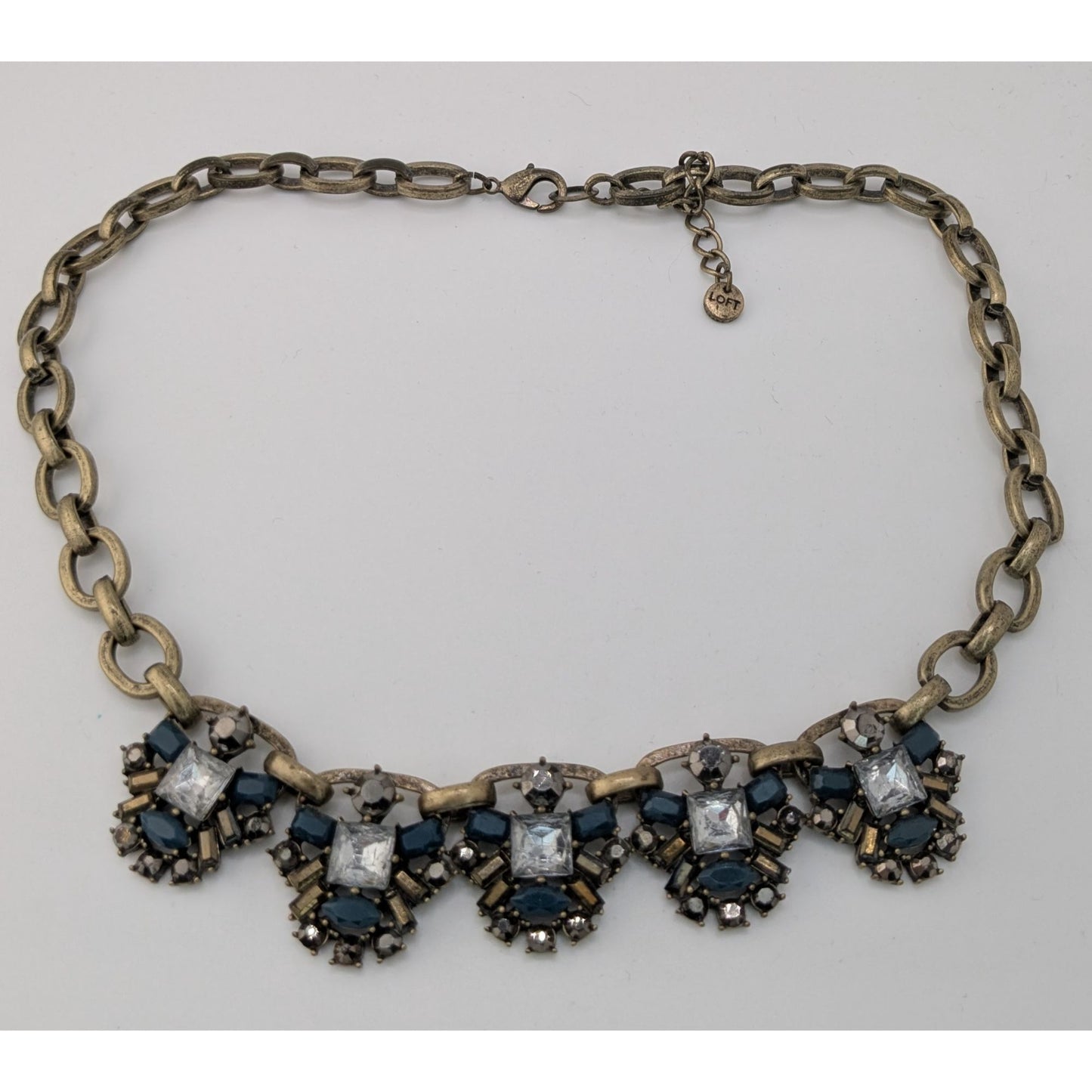 Loft Chunky Statement Necklace With Blue & Clear Gemstones