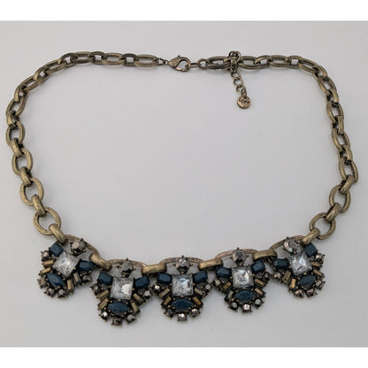 Loft Chunky Statement Necklace With Blue & Clear Gemstones