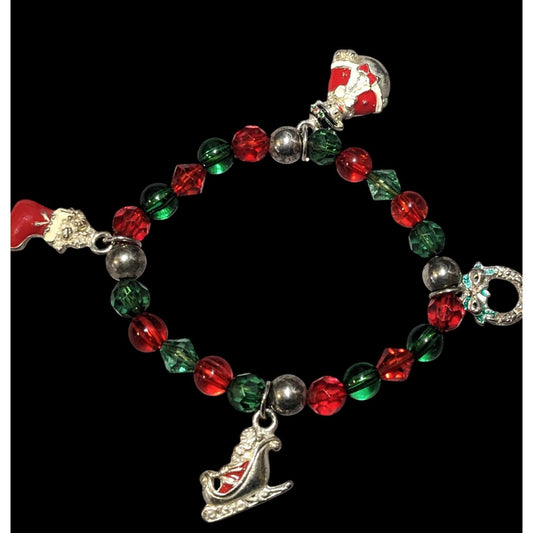 Christmas Holiday Charm Beaded Stretch Bracelet