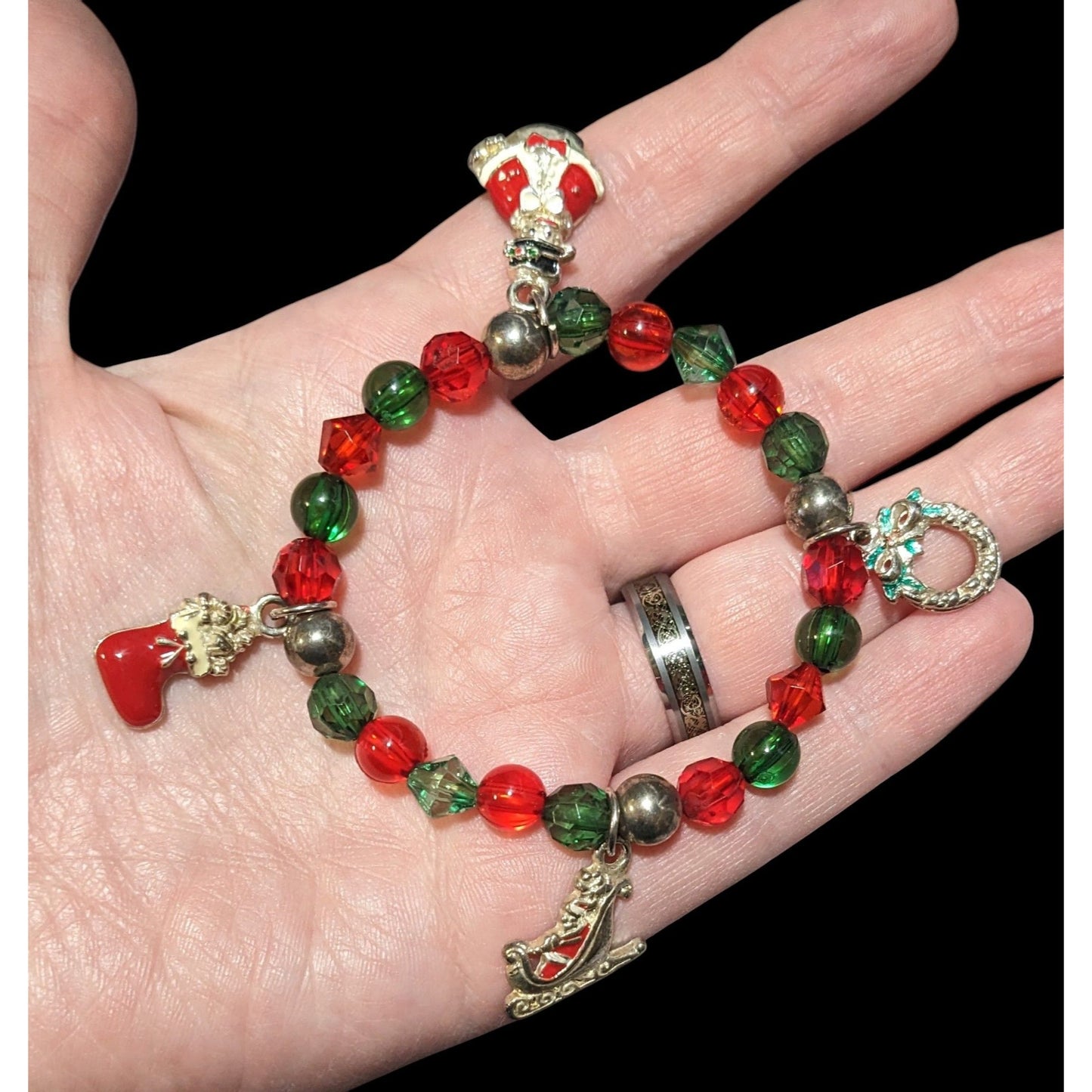 Christmas Holiday Charm Beaded Stretch Bracelet