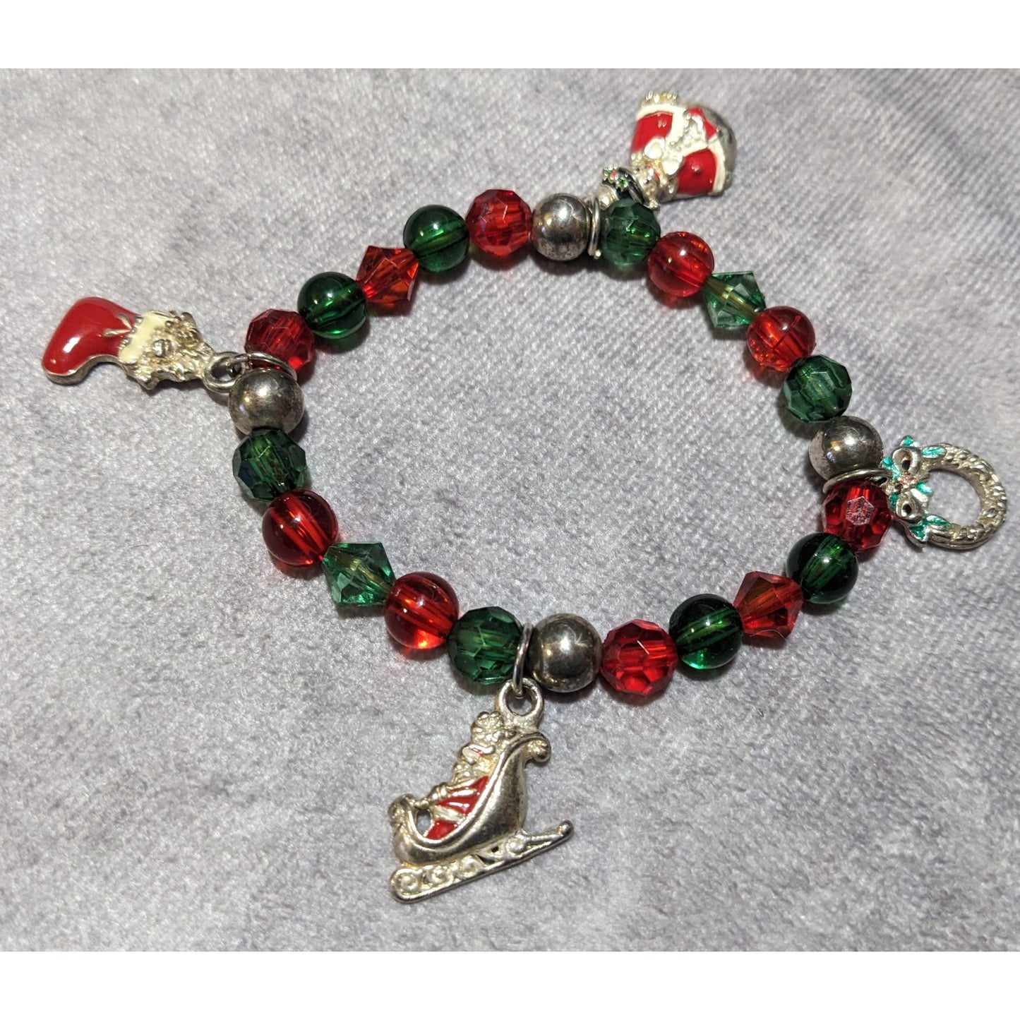 Christmas Holiday Charm Beaded Stretch Bracelet