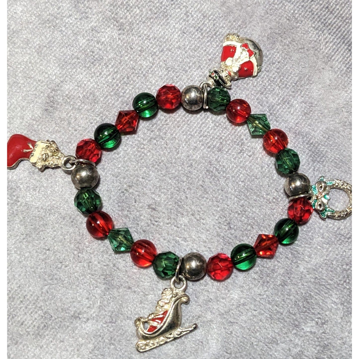 Christmas Holiday Charm Beaded Stretch Bracelet