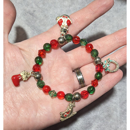 Christmas Holiday Charm Beaded Stretch Bracelet