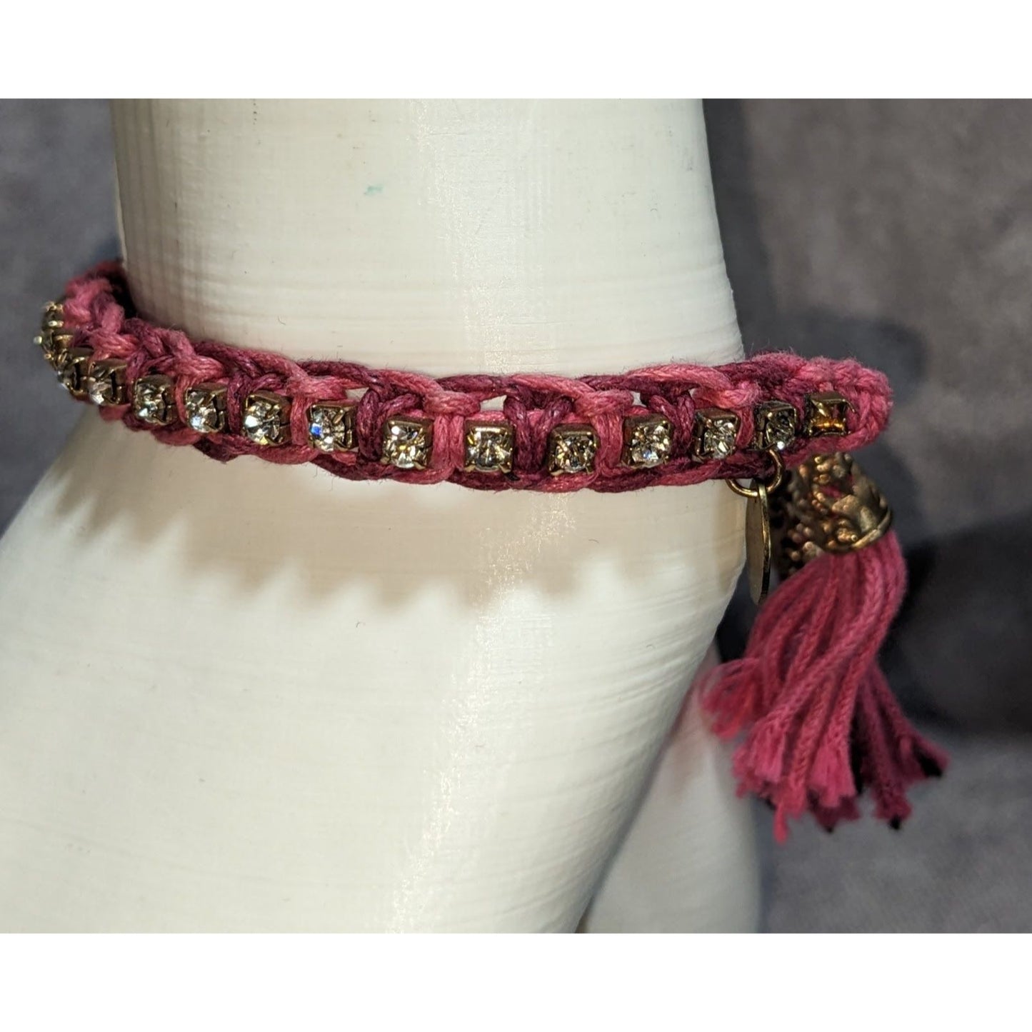 Boho Cara New York Pink Rhinestone Tassel Macrame Bracelet