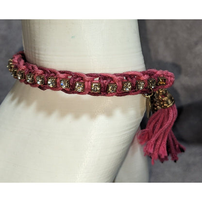 Boho Cara New York Pink Rhinestone Tassel Macrame Bracelet