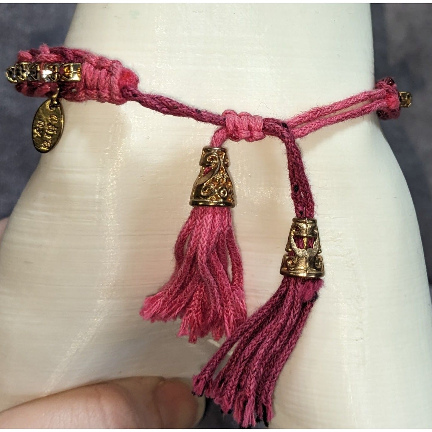 Boho Cara New York Pink Rhinestone Tassel Macrame Bracelet