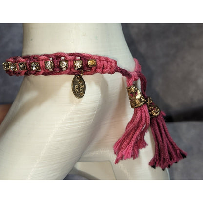 Boho Cara New York Pink Rhinestone Tassel Macrame Bracelet