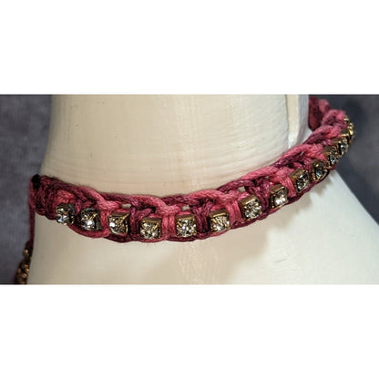 Boho Cara New York Pink Rhinestone Tassel Macrame Bracelet