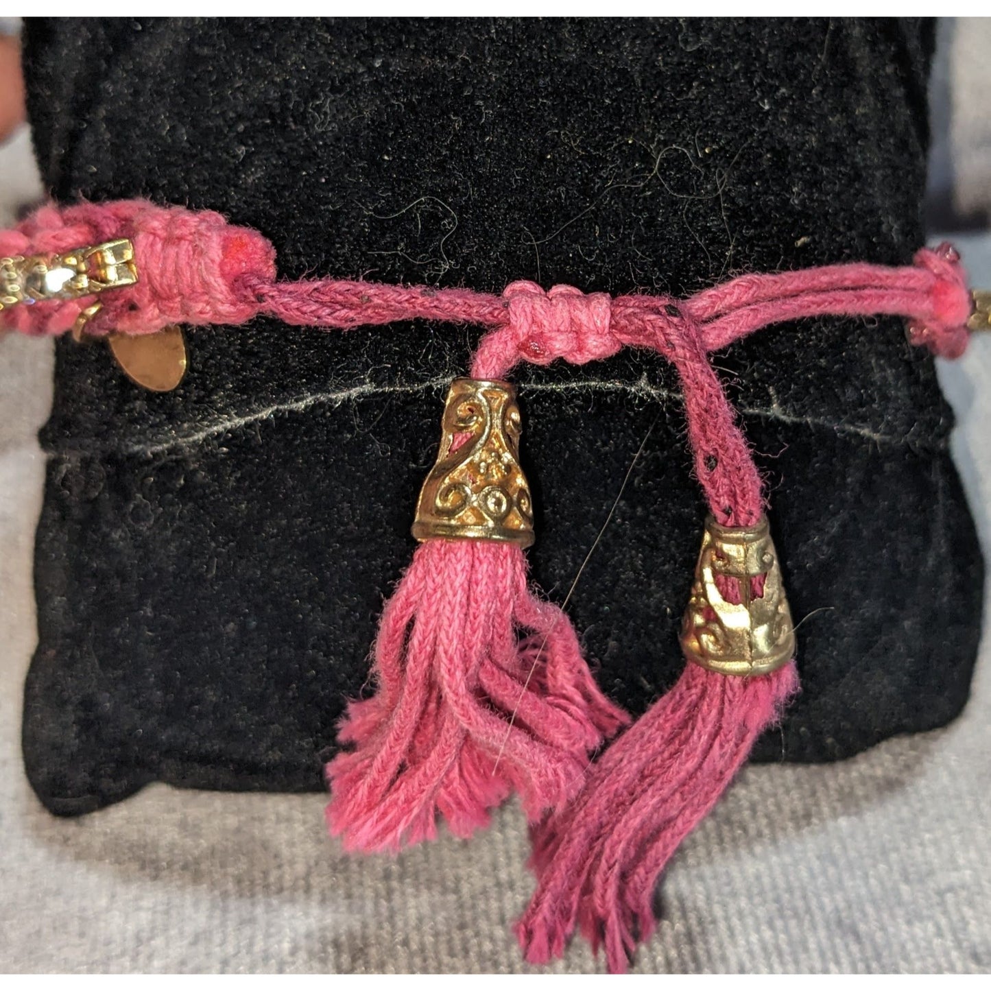Boho Cara New York Pink Rhinestone Tassel Macrame Bracelet