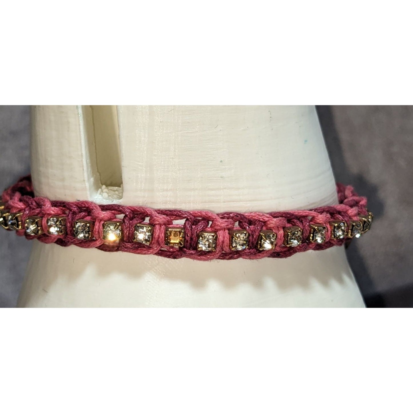 Boho Cara New York Pink Rhinestone Tassel Macrame Bracelet