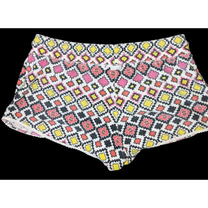 Kensie Womens 70s Style Terry Shorts Medium Aztec Print Elastic Drawstring Waist