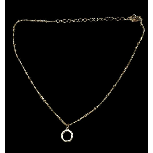 Minimalist Gold Tone Textured Open Circle Pendant Necklace