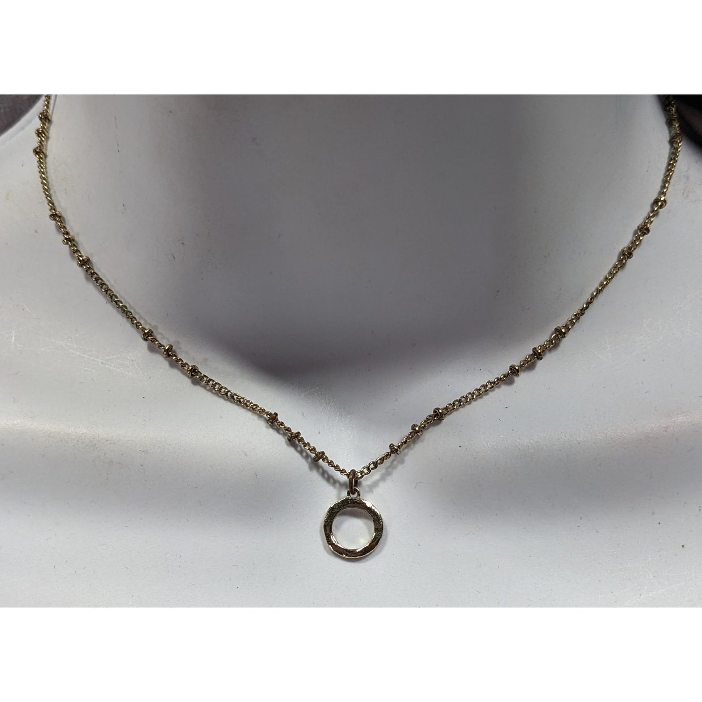 Minimalist Gold Tone Textured Open Circle Pendant Necklace