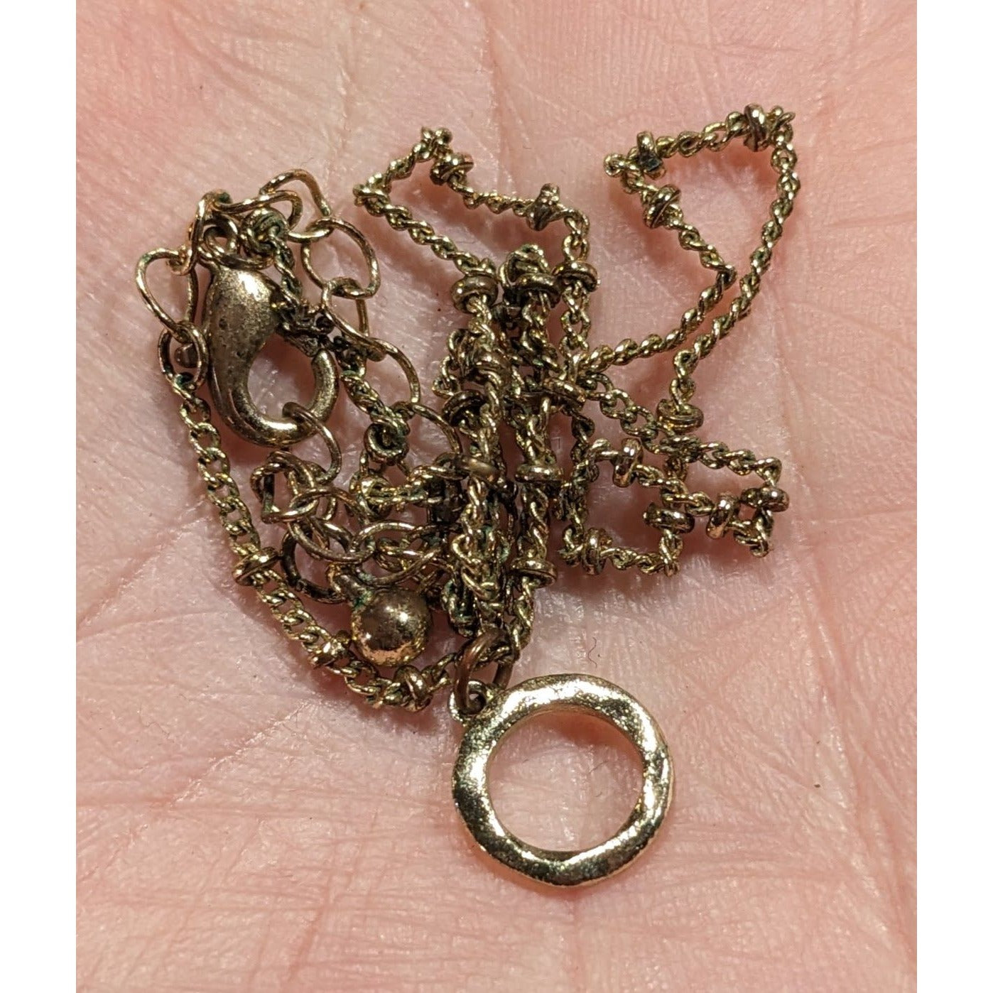 Minimalist Gold Tone Textured Open Circle Pendant Necklace