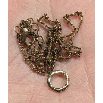 Minimalist Gold Tone Textured Open Circle Pendant Necklace